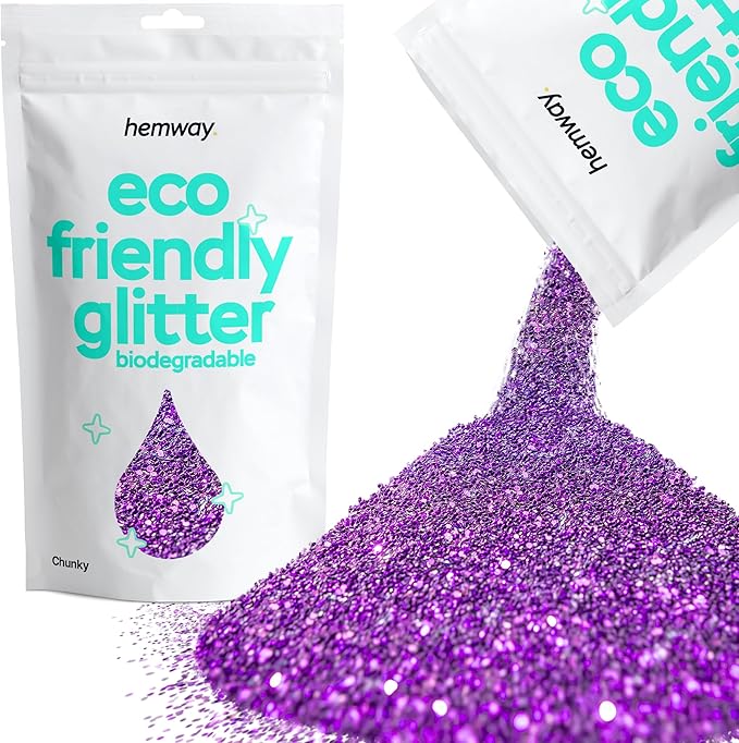 Hemway Eco Friendly Biodegradable Glitter 100g / 3.5oz Bio Cosmetic Safe Sparkle Vegan for Face, Eyeshadow, Body, Hair, Nail and Festival Makeup, Craft - Chunky (1/40" 0.025" 0.6mm) - Purple