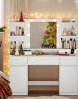 VASAGLE Kailyn Collection - Vanity Desk with Mirror and 9 LED Bulbs, Vanity Makeup Table with Power Outlets, Dressing Table with 2 Cabinets, for Bedroom, Cloud White URDT142WB01S