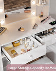 Haewon White Makeup Vanity Desk with Mirror and Lights, Small Vanity Table Set with Power Outlets, Storage Drawers and Chair, Dressing Table with 10 LED Bulbs and 3 Color Lighting Modes for Bedroom
