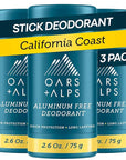 Oars + Alps Deodorant for Men & Women, Aluminum Free Deodorant for Men, Dermatologist Tested, Clean Ingredients, Vegan, Long Lasting, Odor Protection, California Coast, 3pk, 2.6oz