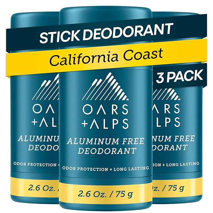 Oars + Alps Deodorant for Men & Women, Aluminum Free Deodorant for Men, Dermatologist Tested, Clean Ingredients, Vegan, Long Lasting, Odor Protection, California Coast, 3pk, 2.6oz