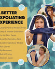 GOSHI Exfoliating Shower Towel - Rip-Resistant Exfoliating Washcloth for All Skin Types - Indigo Blue - Made in Japan