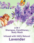 Suave Kids Natural Lavender Oil 3-in-1 Tear Free, Body Wash, Shampoo and Conditioners, No Sulfates, No Parabens, No Silicones, No Dyes, 16.5 Oz Pack of 4