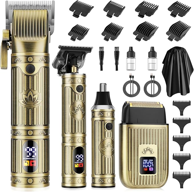 Professional Hair Clippers for Men, Cordless Beard Trimmer, Nose & Ear Hair Trimmer, Electric Shavers Barber Kit with LED Display, Hair Cutting Kit with Case, for Barber, Mens Gift