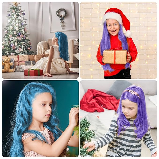 MSDADA New Hair Chalk Comb Temporary Hair Color Dye for Girls Kids with Light Color Hair, Washable Hair Chalk for Girls Age 4 5 6 7 8 9 10 Birthday Cosplay DIY, Christmas, New Year (Blue & Purple)