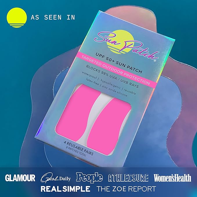 Sun Patch, Reusable Sun Screen Silicone Patches For UV Protection & Face Sunscreen, Sun Face Patches For Sun Exposure, UV Shield Silicone Sun Block (1 Pack/4 Pairs) (Pink) (Golf, Surf, Swim, Ski)