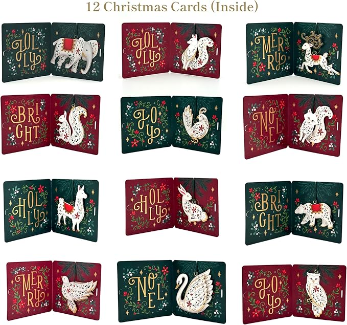 Freshcut Paper 2025 Advent Calendar, Enchanted Forest Christmas Ornaments, Pop Up 3D Greeting Cards, Paper Advent Calendar for Adults, Christmas Gifts, Holiday Cards with Blank Notecard & Envelope
