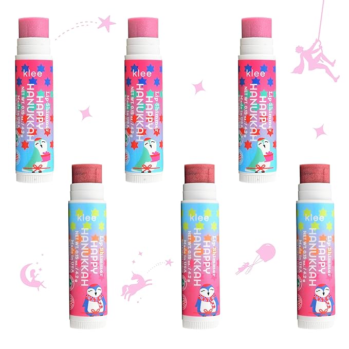 Luna Star Klee 6-Piece Hanukkah Lip Shimmer Bundle. Perfect for Kids and Tweens. Gentle and Non-Toxic. Made in USA.