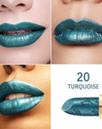 Oulac Metallic Green Lipstick for Women with Metallic 3D Shine, Lightweight Hydrating Formula, High-Impact Lip Color, Vegan Beauty, Full Coverage Lip Makeup, Turquoise (20)