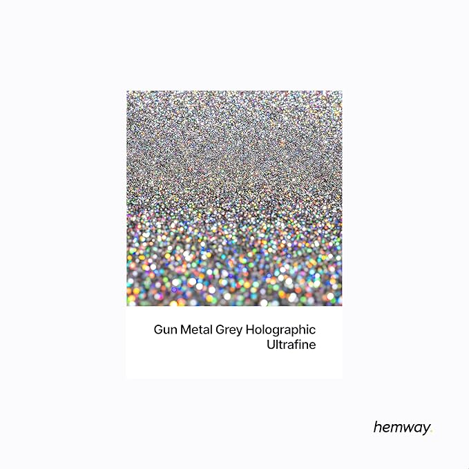 Hemway Eco Friendly Biodegradable Glitter 100g / 3.5oz Bio Cosmetic Safe Sparkle Vegan For Face, Eyeshadow, Body, Hair, Nail And Festival - Ultrafine (1/128" 0.008" 0.2mm) - Gun Metal Grey Holographic