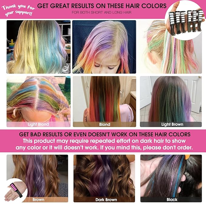 MSDADA New Hair Chalk Comb Temporary Hair Color Dye for Girls Kids with Light Color Hair, Washable Hair Chalk for Girls Age 4 5 6 7 8 9 10 Birthday Cosplay DIY, Christmas, Independence Day(White)
