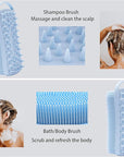 2 PC Silicone Exfoliating Body Scrubber, 2 in 1 Silicone Body Shampoo Brush, Soft Silicone Loofah for Sensitive Skin, Shower Silicone Hair Scalp Massager, Easy to Clean, Lather Well (Pink&Blue)