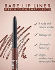 Mented Cosmetics Lip Liner for Women, Dark Brown Lipliner Lip Pencil, Waterproof Lipliner, Vegan + Cruelty Free Makeup, Bare