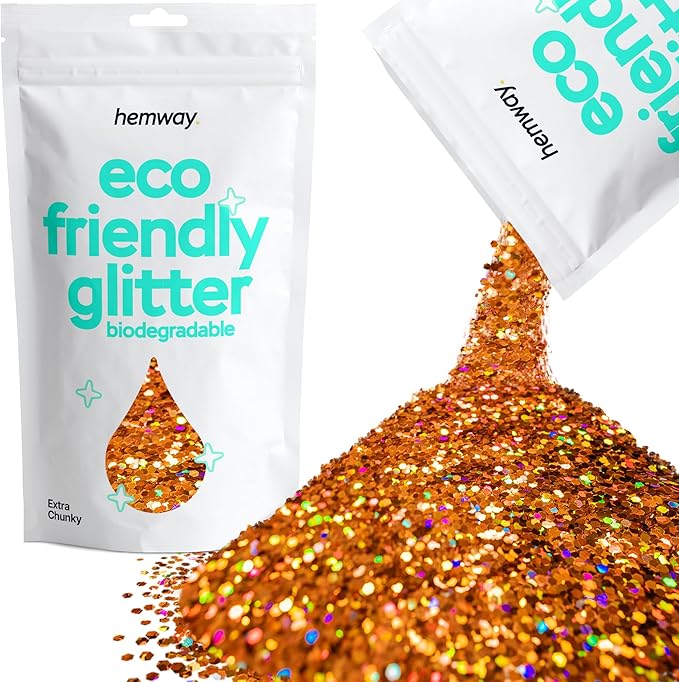 Hemway Biodegradable Glitter Eco Friendly - 100g/3.5oz Bio Cosmetic Safe Sparkle Vegan for Face Eyeshadow Body Hair Festival Makeup Craft - Extra Chunky (1/24" 0.040" 1mm) - Copper Holographic