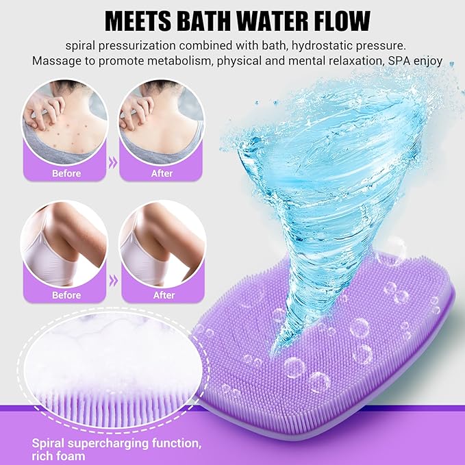 Zinc Infused Silicone Body Scrubber for Shower,Food-Grade Handheld Cleansing Skin Brush, Gentle Exfoliating and Lather Well - Purple