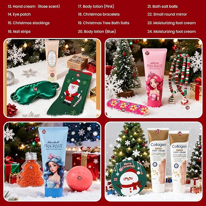 Advent Calendar 2025-24 Days of Luxury Bath & Body Gifts Set, Christmas Countdown Calendar Holiday Gifts, Skincare Beauty Gift Baskets
