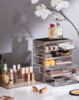 Sorbus Acrylic Makeup Organizer Set, 6-Drawer Vanity & Countertop Cosmetic Storage with Small & Wide Compartments, Glitter Makeup Storage for Brushes, Jewelry – Holiday Gift for Women & Teens