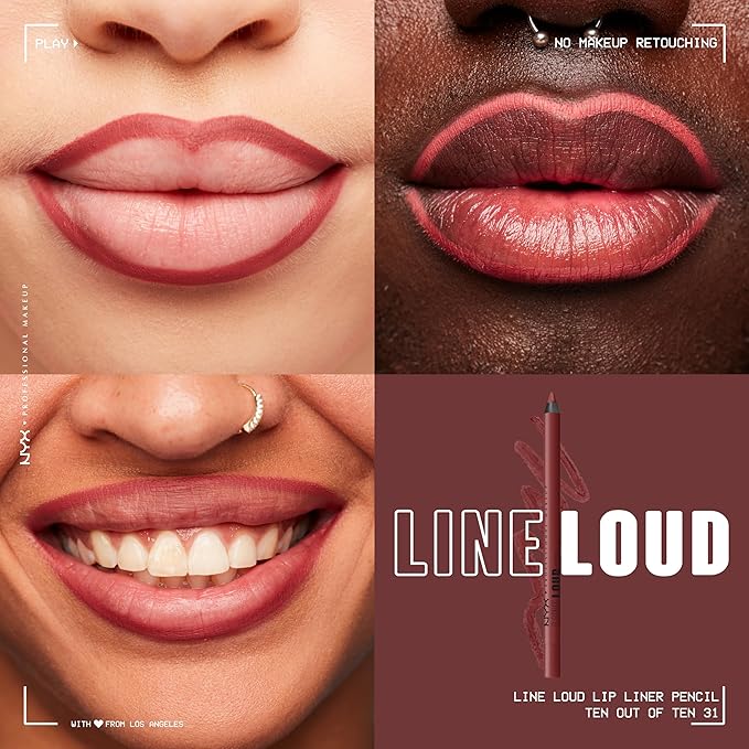NYX PROFESSIONAL MAKEUP Line Loud Lip Liner, Longwear and Pigmented Lip Pencil with Jojoba Oil & Vitamin E - Ten Out Of Ten