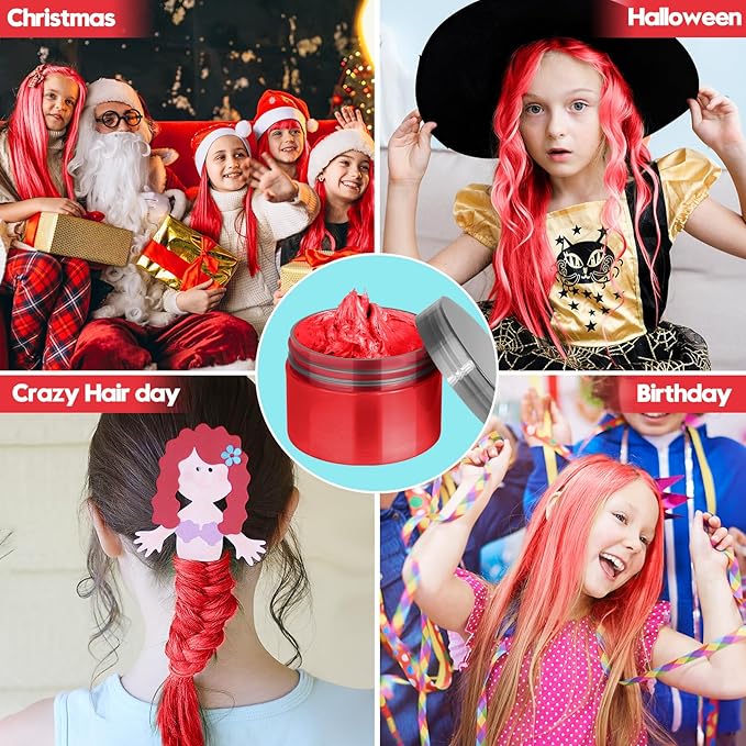 Red Hair Color Wax - Temporary & Washable Hair Styling Mud Gel for Men, Women, Kids,For Halloween, Cosplay, Party, Crazy Hair Day & Children's Day