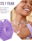 Sud Scrub® Antimicrobial Silicone Body Scrubber, Exfoliating Body Scrubber for Sensitive Skin, Eco Friendly Shower Scrubber for Body, Silicone Body Brush for Showering, Purple