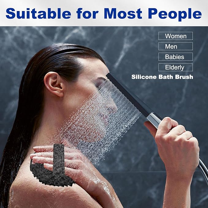 Silicone Body Scrubber, Men Body Scrubber, Gentle Exfoliating, Suitable for All Skin Types, Handheld Shower Brush, Rich Lathering, Easy to Clean (Black)