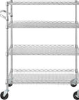 Finnhomy 4 Tier Heavy Duty Commercial Grade Rolling Cart with Handle Bar, Metal Wire Utility Cart with Wheels, Kitchen Service Trolley on Wheels, Shelf Size 18" D x 36" W, NSF, Chrome
