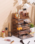 Sorbus Acrylic Makeup Organizer Set, 6-Drawer Vanity & Countertop Cosmetic Storage with Small & Wide Compartments, Bronze Glow Makeup Storage for Brushes, Jewelry – Holiday Gift for Women & Teens