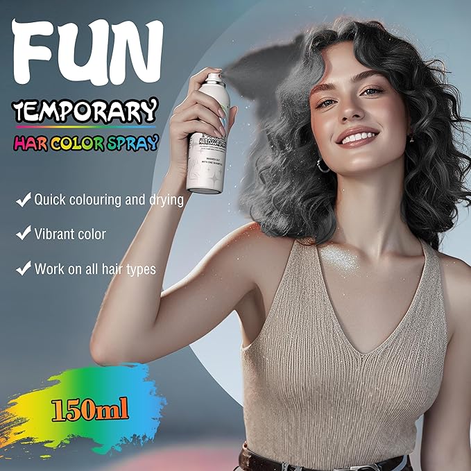 Black Temporary Hair Color Spray - Gentle Formula, Washable & Non-Sticky | Instant Hair Dye Alternative for Adults | Halloween, Costume, Party Makeup, 150ml