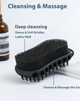 MtBoi 2PC Double-Sided Exfoliating Silicone Body Scrubber, 2-in-1 Bath Scrubber, Shampoo Brush, Silicone Loofah for All Skin Types, Shower Body Scrubber, Easy to Clean, Lather Well (Black&Gray)