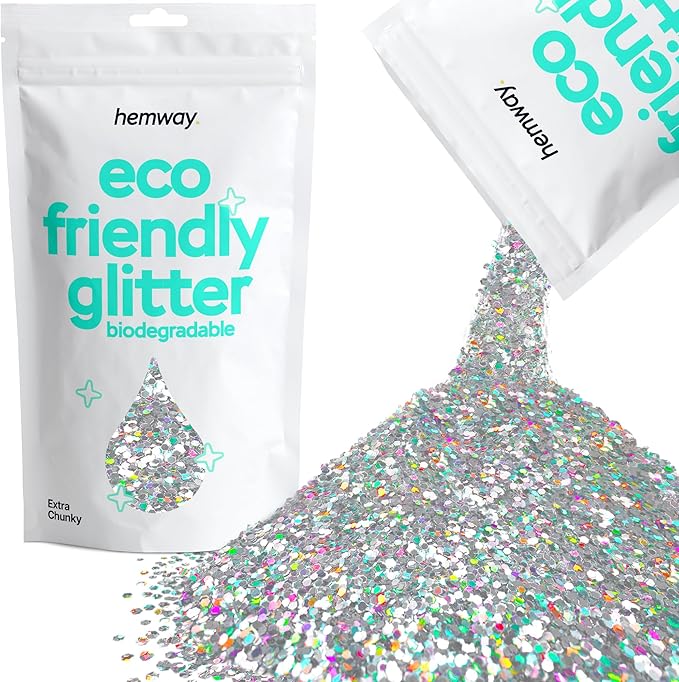 Hemway Eco Friendly Biodegradable Glitter 100g / 3.5oz Bio Sparkle Vegan for Festival, Art, Craft - Extra Chunky (1/24" 0.040" 1mm) - Silver Holographic