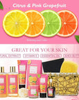 Bath & Body Gift Set, Luxury Home Spa Bath Gift Basket Citrus & Pink Grapefruit Spa Kit Gift Woman, 11 Pcs Self Care Kit Gifts With Bubble Bath, Massage Oil, Bath Brush, Birthday Gifts for Women