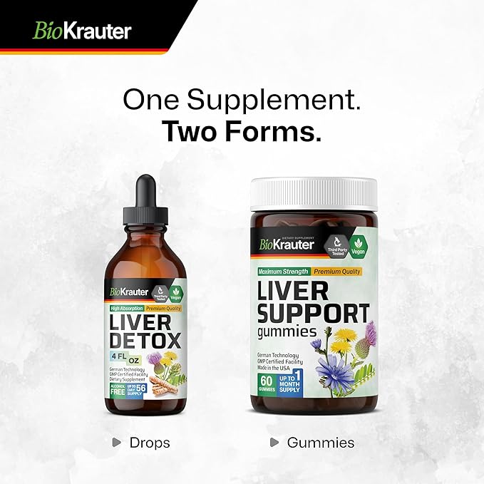 BIO KRAUTER Liver Detox Liquid - Liver Cleanse Detox Liquid Drops - Milk Thistle, Chanca Piedra, Turmeric, Dandelion, Artichoke - Liver Tincture - Vegan Drops 4 Fl. Oz.