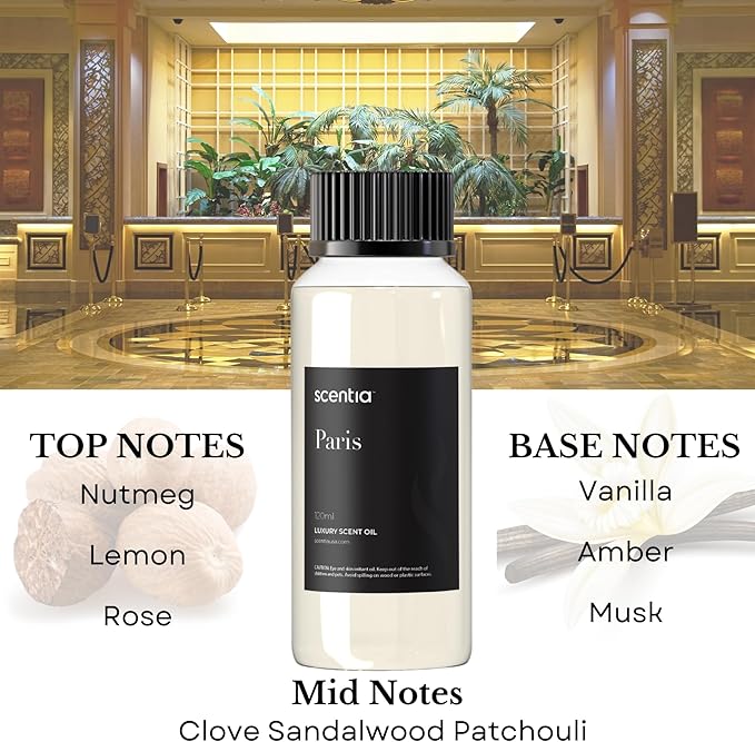 Scentia Hotel Fragrance Oil Inspired by The Hotel Costes - 120 mL 4.06 fl oz - Refill Diffuser Oil Blend Rose, Clove & Sandalwood Notes for Aromatherapy Diffusers - Paris, Thanksgiving Gift