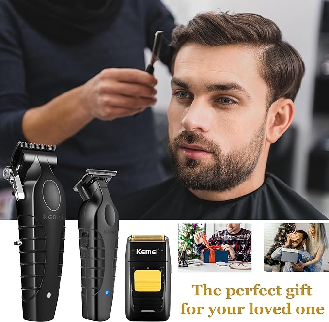 KEMEI Professional Hair Clipper and Trimmers Set, Cordless Barber Clippers, Beard Trimmer, Electric Foil Shaver with Replacement Heads, KM-2299, KM-2296, KM-1102