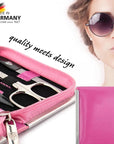3 Swords Germany - brand quality 6 piece manicure pedicure kit set for professional finger & toe nail care with synthetic leather case - Made in Germany - pink