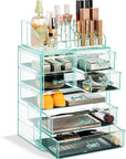 Sorbus Acrylic Makeup Organizer Set, 7-Drawer Vanity & Countertop Cosmetic Storage with Small & Wide Compartments, Teal Thrill Makeup Storage for Brushes, Jewelry – Holiday Gift for Women & Teens