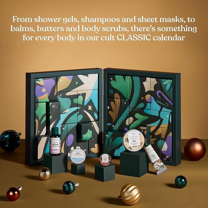 The Body Shop Classic Beauty Advent Calendar- 24 Piece Gift Set, Includes Creams & Gels for Shower & Body, Hand Balms and More