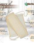 Waritex Natural Egyptian Loofah Back Scrubber for Shower, Extra-Long Exfoliating Strap Made with Natural Egyptian Loofah Fibers, Deep Cleaning Body Sponge for Men and Women – Soft Cotton Handles