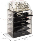 Sorbus Acrylic Makeup Organizer Set, 6-Drawer Vanity & Countertop Cosmetic Storage with Small & Wide Compartments, Black-Tint Makeup Storage for Brushes, Jewelry – Holiday Gift for Women & Teens