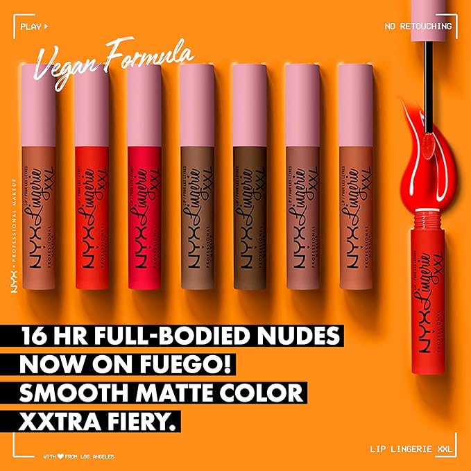 NYX PROFESSIONAL MAKEUP Lip Lingerie XXL Matte Liquid Lipstick - Gettin Caliente (Bright Red Orange)