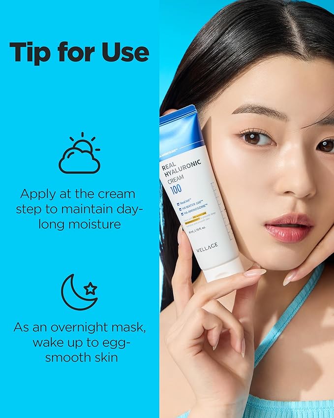 wellage Real Hyaluronic Cream 100-100% Pure Hyaluronic Acid Face Moisturizer - Powerful Moisturizing & Firming for Dry Skin - Lightweight Gel Cream, 2.7oz.