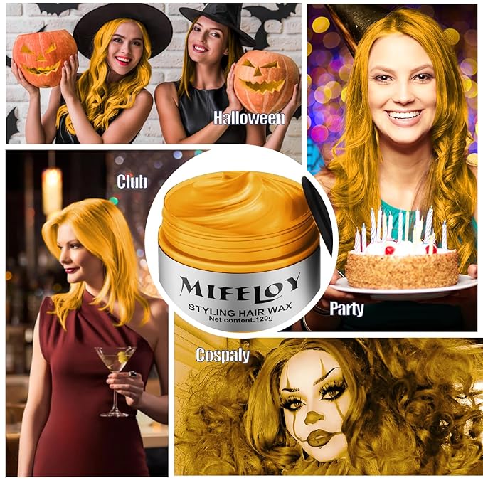 Gold Temporary Hair Color Wax, Golden Instant Natural Hairstyle Cream Dye, Blonde Washable Styling Pomadesfor Men Girls Women Youth, Disposable Coloring Mud for Party Cosplay DIY Halloween