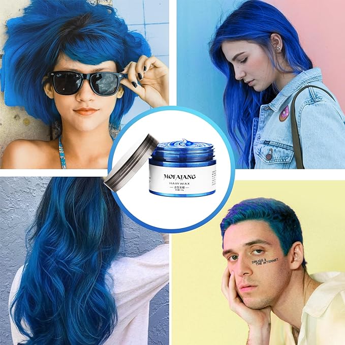 Temporary Blue Hair spray, Instant hair dye Wax 4.23 oz-Hairstyle Cream Hair Pomades Hair Color Wax for Party Cosplay Easy Cleaning(1, Blue)