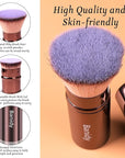 Makeup Brush Kabuki Face Brushes Retractable Travel Blush Brush Portable Flawless for Foundation, Powder Blush, Bronzer, Buffing, Liquid, Cream, Cruelty Free with Cover(Flat-Head)