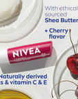 NIVEA Cherry Lip Care, Tinted Lip Balm Pack with Shea Butter, Nourishing Oils and Vitamin C & E, 3-in-1 Moisture, Repair and Color, 0.17 Oz Stick, Pack of 4
