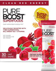 Pureboost Superfoods Clean Energy Booster, Refreshing Energy Drink Mix with 7 Organic Red Superfoods; Beet, Hibiscus, Pomegranate and Vitamins. Sugar-Free, No Sucralose (Red Burst, 30 Count)
