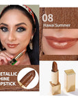 Oulac Dark Brown Lipstick for Women with Metallic 3D Shine Lightweight Hydrating Formula, High Impact Lip Color, Vegan Beauty, Full Coverage Lip Makeup, Christmas Gifts for Women, Hawaii Summer(08)