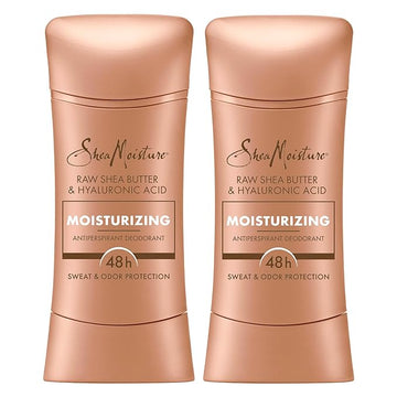 SheaMoisture Antiperspirant Deodorant Stick Moisturizing Raw Shea Butter & Hyaluronic Acid 2 Count for 48HR Sweat & Odor Protection with No Parabens & No Mineral Oil 2.6 oz