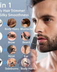 Body Hair Trimmer for Men, 4 in 1 Versatile Hair Trimmer for Groin/Ball/Beard/Eyebrow/Nose/Ear Hair Shaver, USB-C Rechargeable, Mens Grooming Kit for Smooth Shaving with Storage Bag