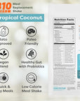 310 Nutrition All-In-One Meal Replacement Shake Powder - Plant-Based Protein Smoothie Blend w/High Fiber, Probiotics & Adaptogens - Low Carb, Vegan, Keto & Paleo Friendly - Tropical Coconut - 14 Srv